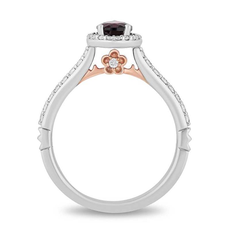 Rings Zales | Enchanted Disney Mulan Pear-Shaped Rhodolite Garnet And 1/3 Ct. T.W. Diamond Frame Engagement Ring In 14K Two-Tone Gold