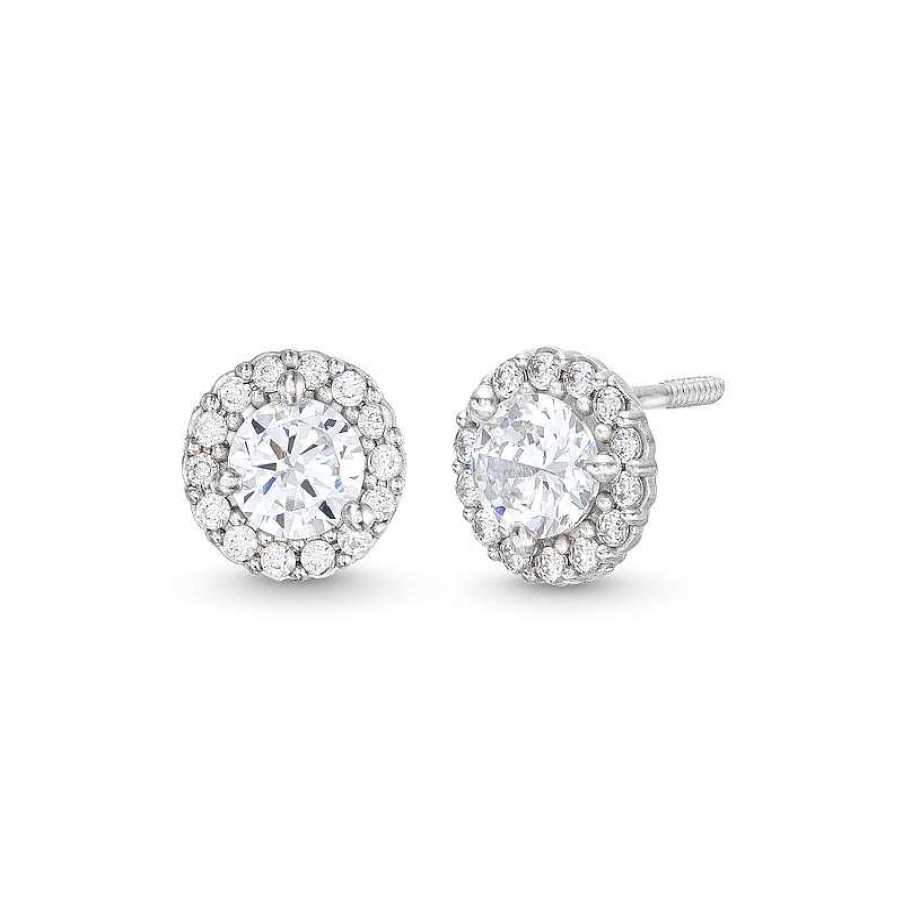 Earrings Zales | Child'S Cubic Zirconia Frame Stud Earrings In 14K White Gold