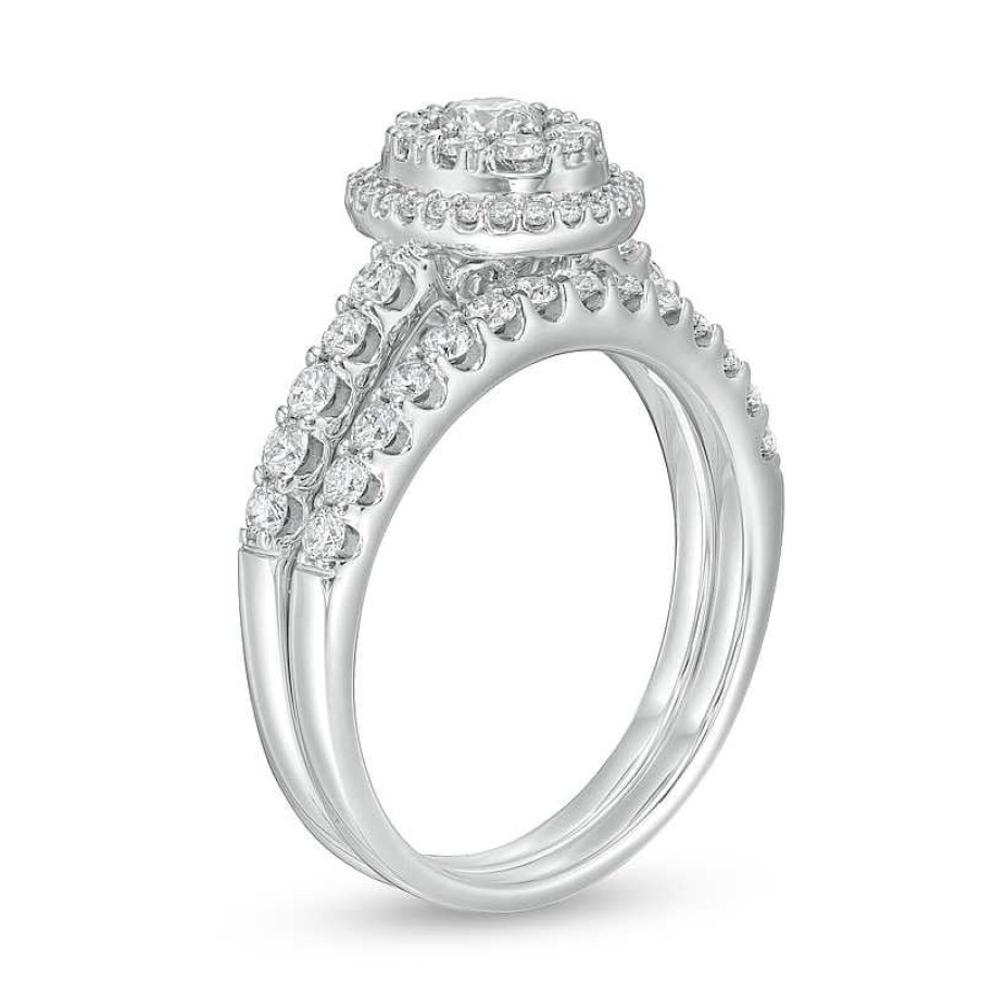 Rings Zales | 1 Ct. T.W. Oval Multi-Diamond Frame Bridal Set In 14K White Gold