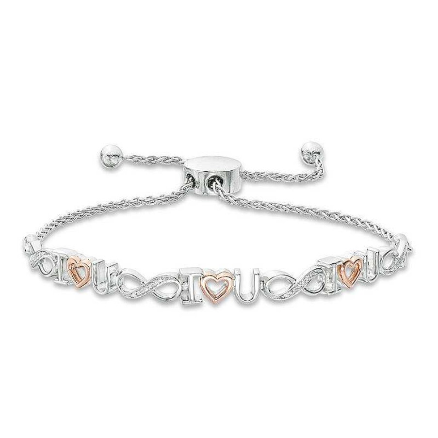 Bracelets Zales | 1/20 Ct. T.W. Diamond "I Heart U" And Infinity Bolo Bracelet In Sterling Silver And 10K Rose Gold - 9.5"