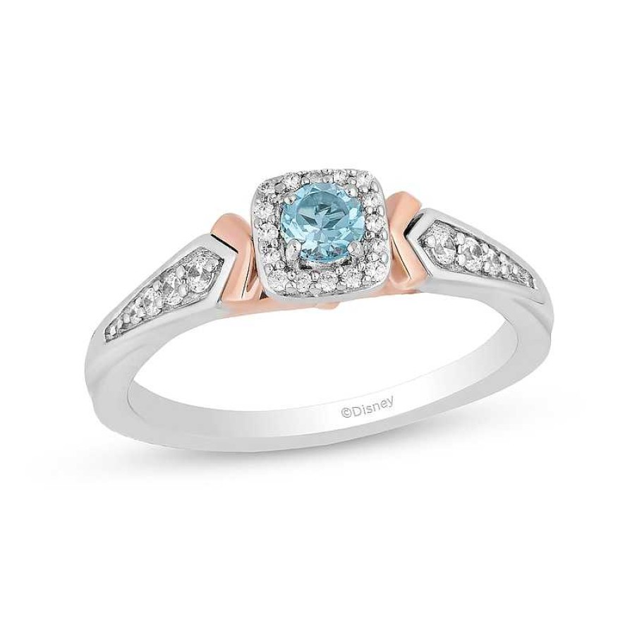 Rings Zales | Enchanted Disney Elsa Swiss Blue Topaz And 1/6 Ct. T.W. Diamond Ring In Sterling Silver And 10K Rose Gold