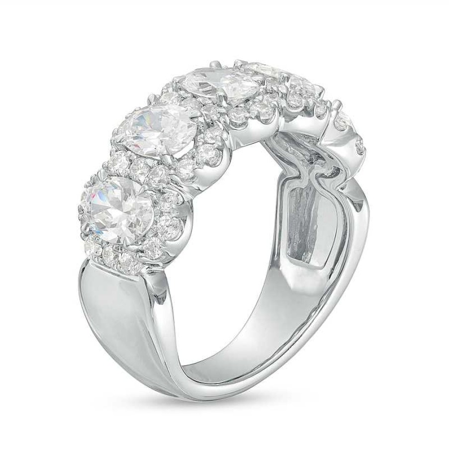 Rings Zales | 3 Ct. T.W. Certified Oval Lab-Created Diamond Frame Five Stone Ring In 14K White Gold (F/Vs2)