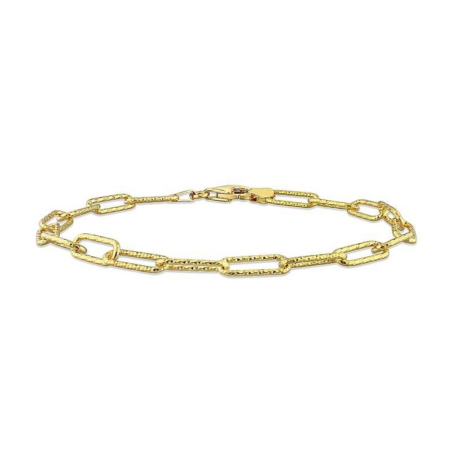 Bracelets Zales | 5.0Mm Diamond-Cut Paper Clip Chain Anklet In Sterling Silver In Gold-Tone Flash Plate - 9"