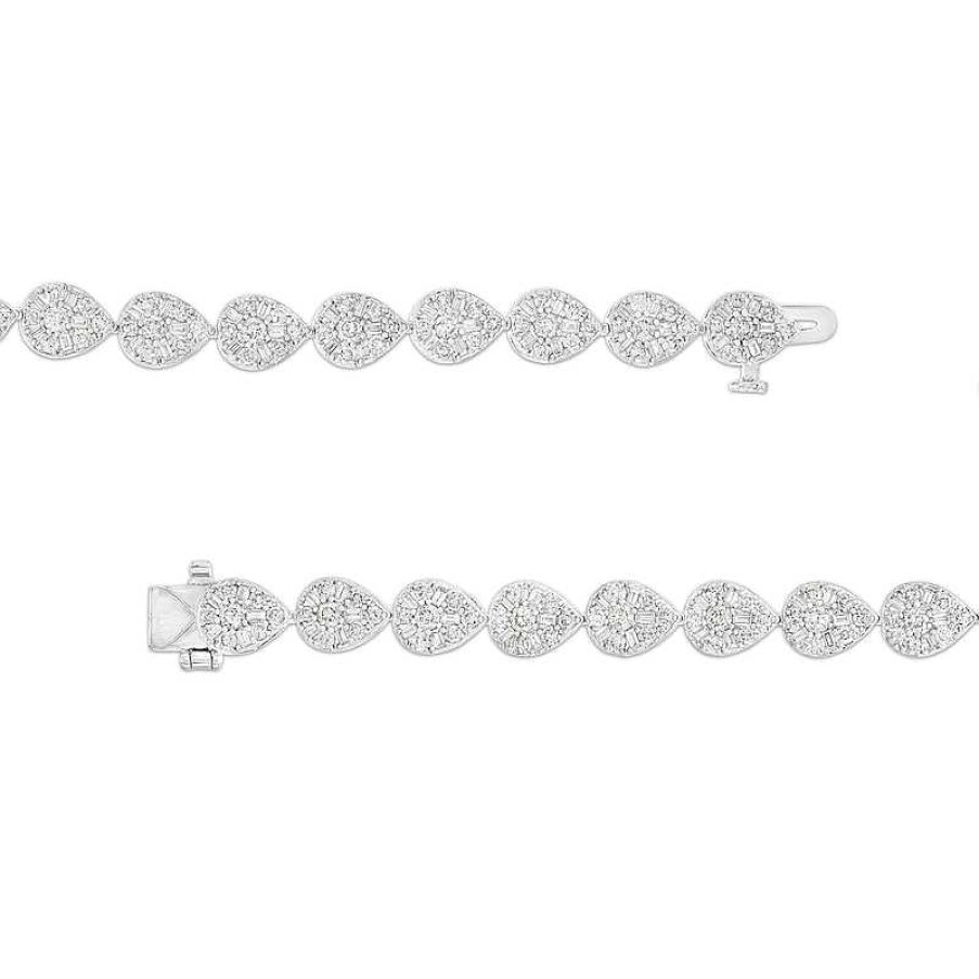 Bracelets Zales | 4 Ct. T.W. Pear-Shaped Multi-Diamond Line Bracelet In 10K White Gold – 7.5"