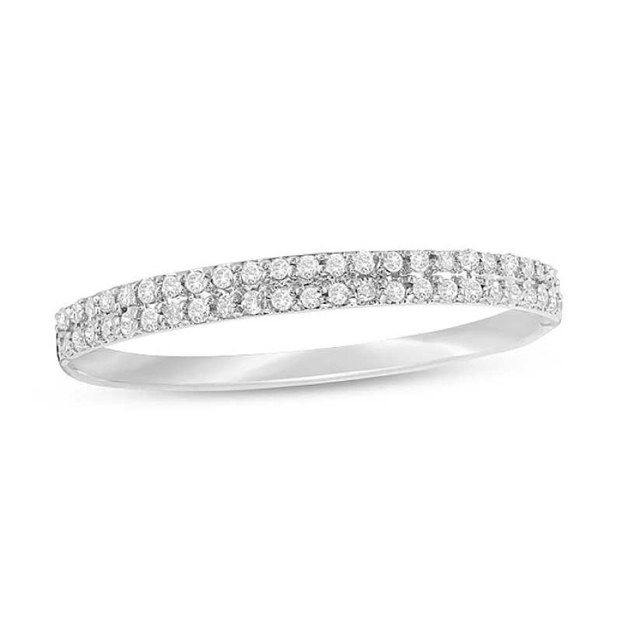 Rings Zales | 1/10 Ct. T.W. Diamond Double Row Band In 10K White Gold