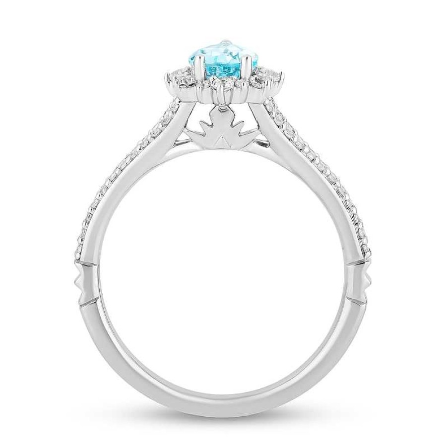 Rings Zales | Enchanted Disney Elsa Pear-Shaped Sky Blue Topaz And 3/8 Ct. T.W. Diamond Frame Engagement Ring In 14K White Gold