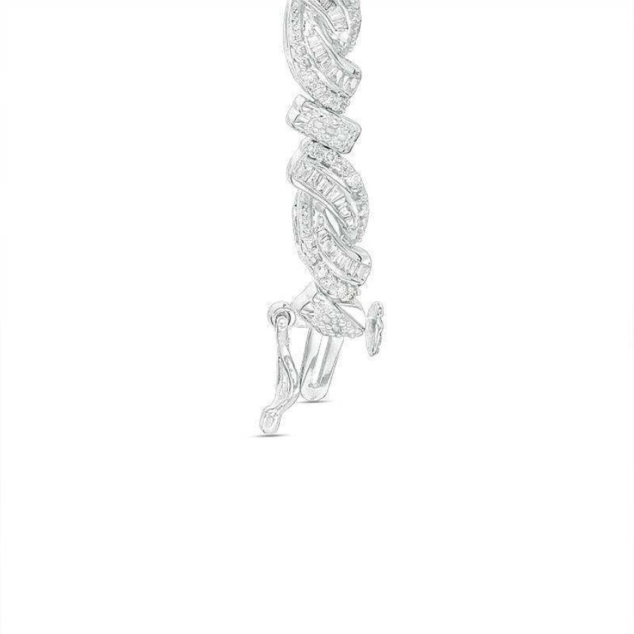 Bracelets Zales | 2 Ct. T.W. Baguette And Round Diamond Bypass Bracelet In Sterling Silver