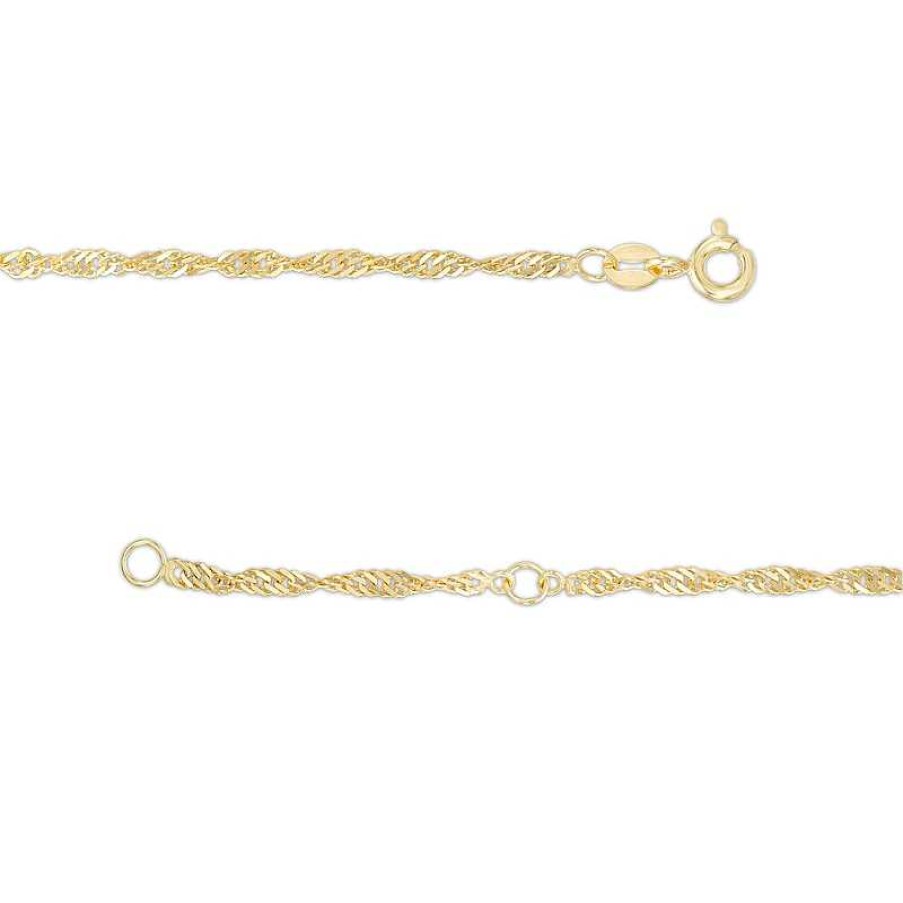 Bracelets Zales | 035 Gauge Singapore Chain Anklet In 10K Gold - 10"