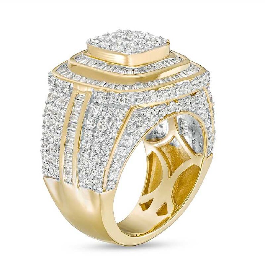 Rings Zales | Men'S 5 Ct. T.W. Cushion-Shaped Multi-Diamond Double Frame Ring In 10K Gold