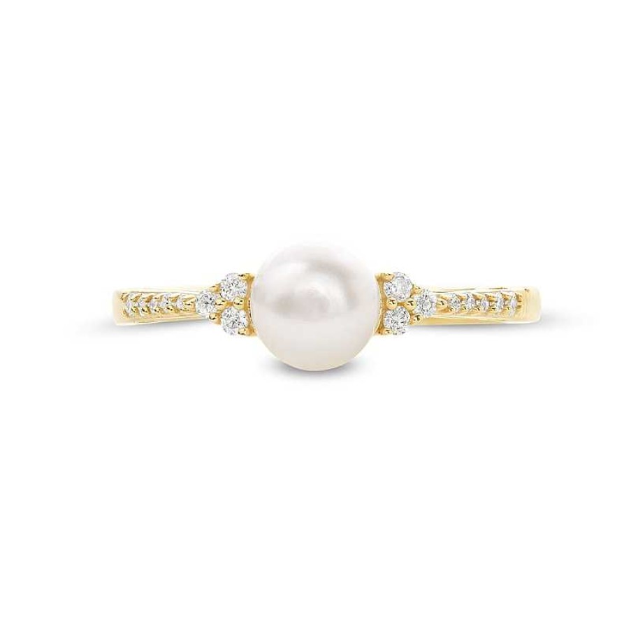 Rings Zales | 6.0Mm Cultured Freshwater Pearl And 1/10 Ct. T.W. Diamond Ring In 10K Gold