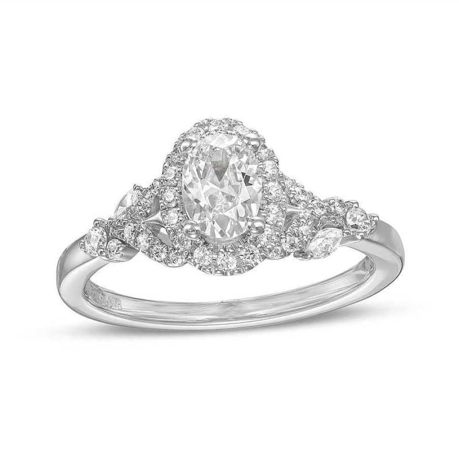 Rings Zales | Vera Wang Love Collection 3/4 Ct. T.W. Oval Diamond Frame Engagement Ring In 14K White Gold