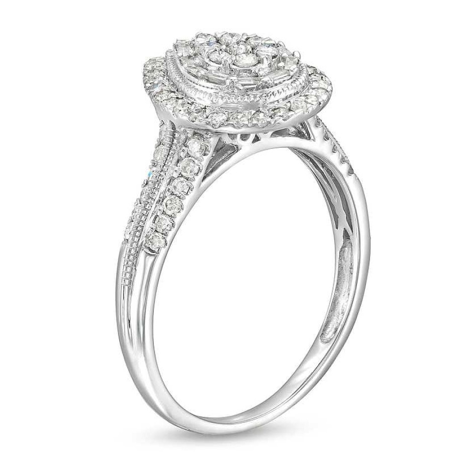 Rings Zales | 1/2 Ct. T.W. Pear Multi-Diamond Teardrop Frame Vintage-Style Engagement Ring In 10K White Gold