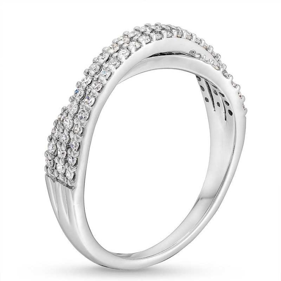 Rings Zales | 1/3 Ct. T.W. Diamond Split Shank Criss-Cross Ring In 10K White Gold