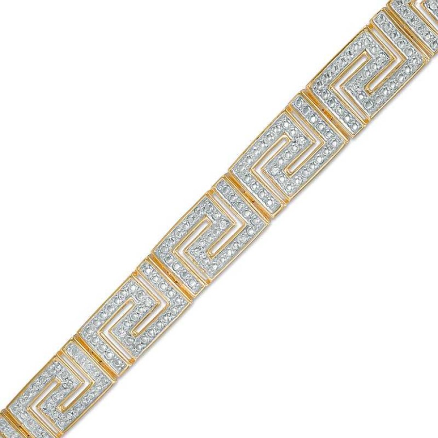 Bracelets Zales | 1/10 Ct. T.W. Diamond Greek Key Bracelet In Sterling Silver And 18K Gold Plate - 7.25"