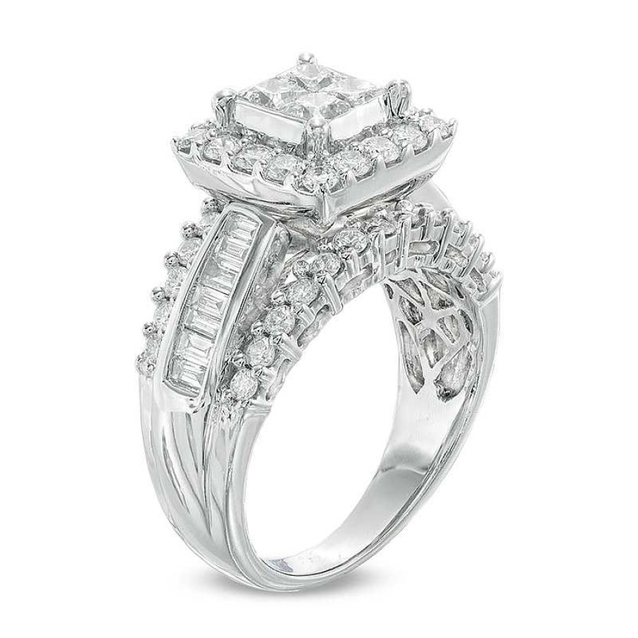 Rings Zales | 2.0 Ct. T.W. Quad Princess-Cut And Baguette Diamond Engagement Ring In 14K White Gold