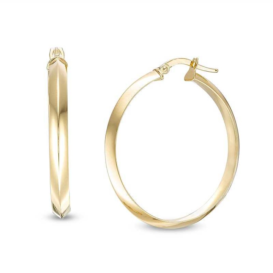 Earrings Zales | 30.0Mm Knife Edge Tube Hoop Earrings In 10K Gold