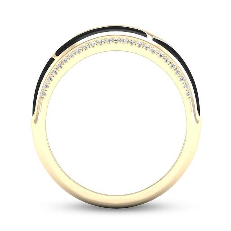 Rings Zales | 1/6 Ct. T.W. Diamond Edge Black Kintsugi-Style Band In 10K Gold With Ceramic