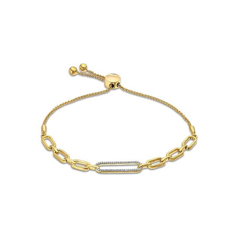 Bracelets Zales | 1/8 Ct. T.W. Diamond Paper Clip Links Bolo Bracelet In 10K Gold - 9.5"