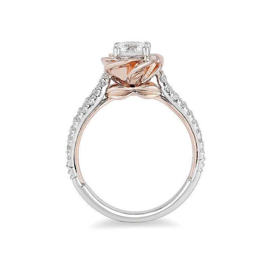 Rings Zales | Enchanted Disney Belle 1-1/4 Ct. T.W. Diamond Rose Frame Engagement Ring In 14K Two-Tone Gold