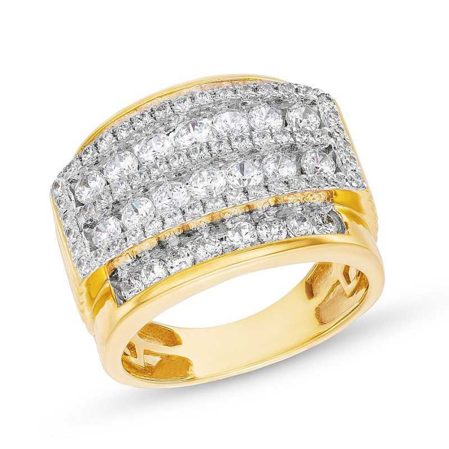 Rings Zales | Men'S 2-1/2 Ct. T.W. Diamond Raised Rectangular Multi-Row Ring In 10K Gold