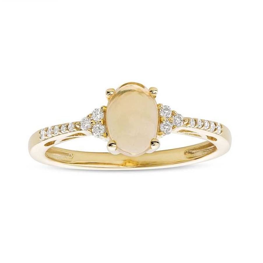 Rings Zales | Oval Opal And 1/10 Ct. T.W. Diamond Ring In 10K Gold