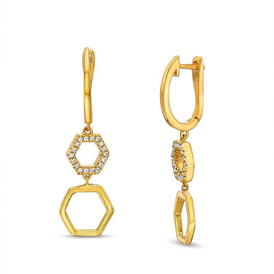 Earrings Zales | 1/8 Ct. T.W. Diamond Hexagon Drop Earrings In 10K Gold