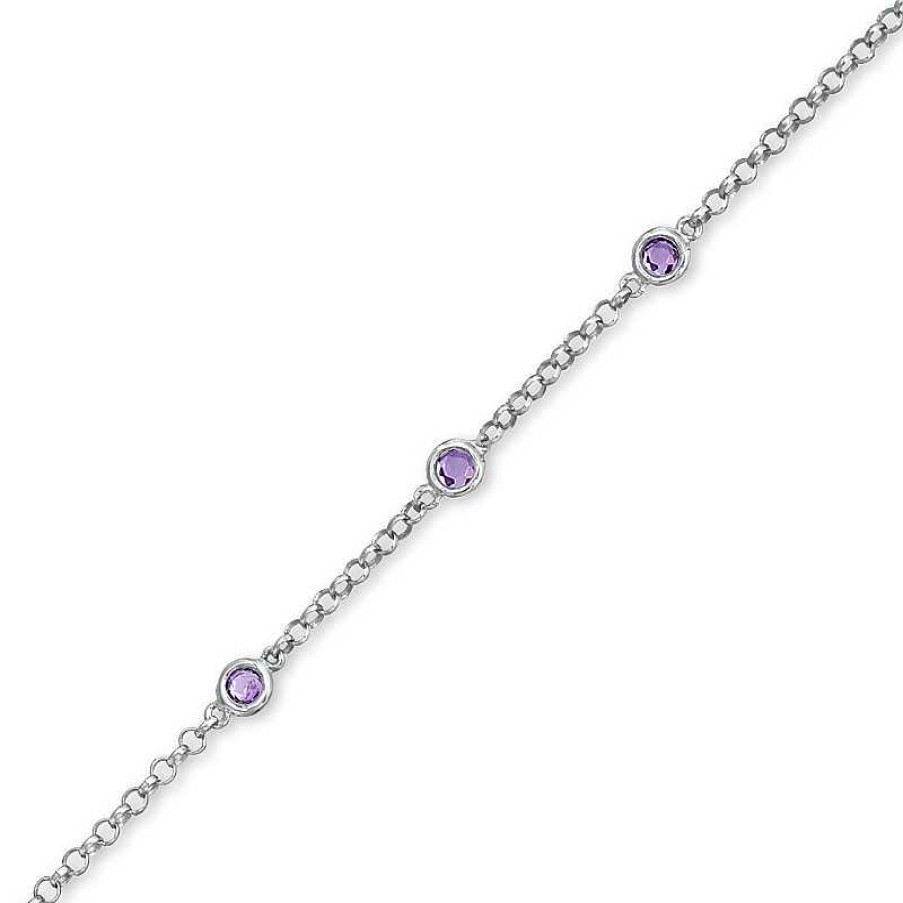 Bracelets Zales | Amethyst Station Bracelet In Sterling Silver