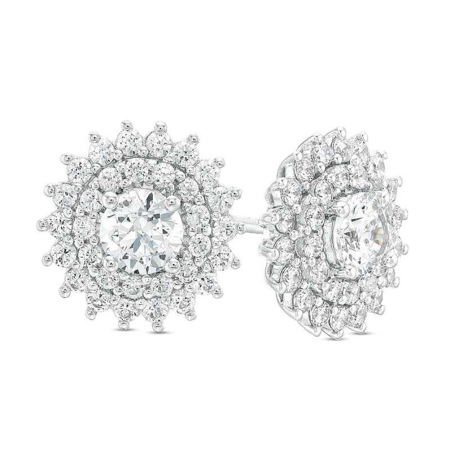 Earrings Zales | 1-1/2 Ct. T.W. Certified Lab-Created Diamond Double Sunburst Frame Stud Earrings In 14K White Gold (F/Si2)