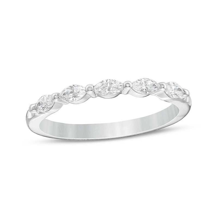 Rings Zales | 1/2 Ct. T.W. Certified Marquise Diamond Five Stone Anniversary Band In 14K White Gold (I/Si2)