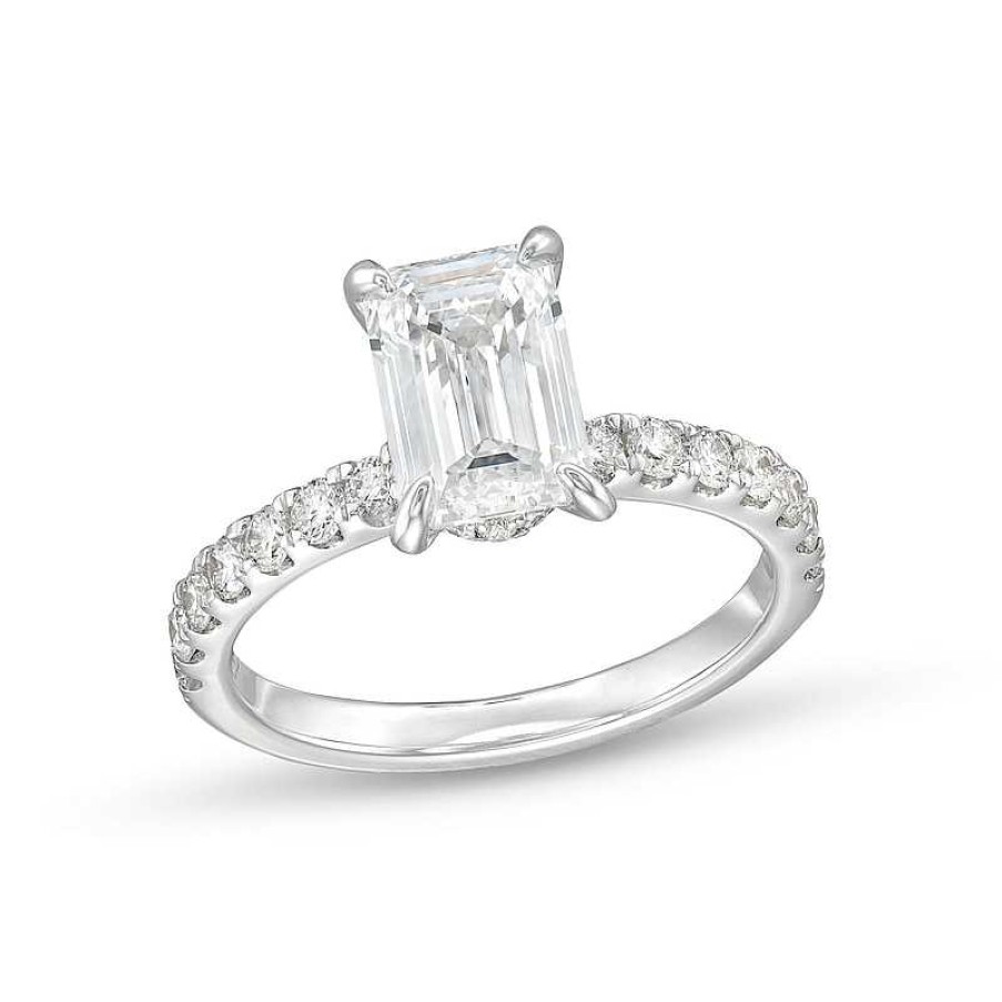 Rings Zales | 2-1/2 Ct. T.W. Certified Emerald-Cut Lab-Created Diamond Engagement Ring In 14K White Gold (H/Si2)