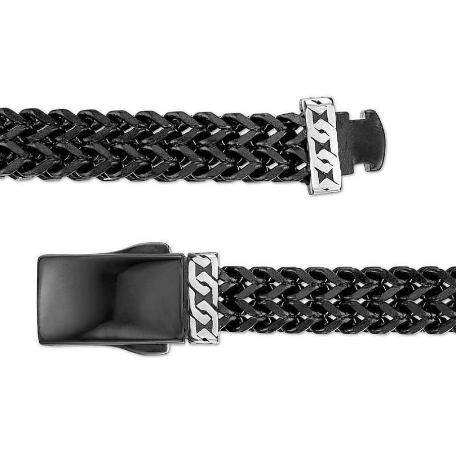 Bracelets Zales | Men'S 8.25Mm Double Row Solid Franco Snake Chain Bracelet In Stainless Steel With Black Ion-Plate - 8.5"