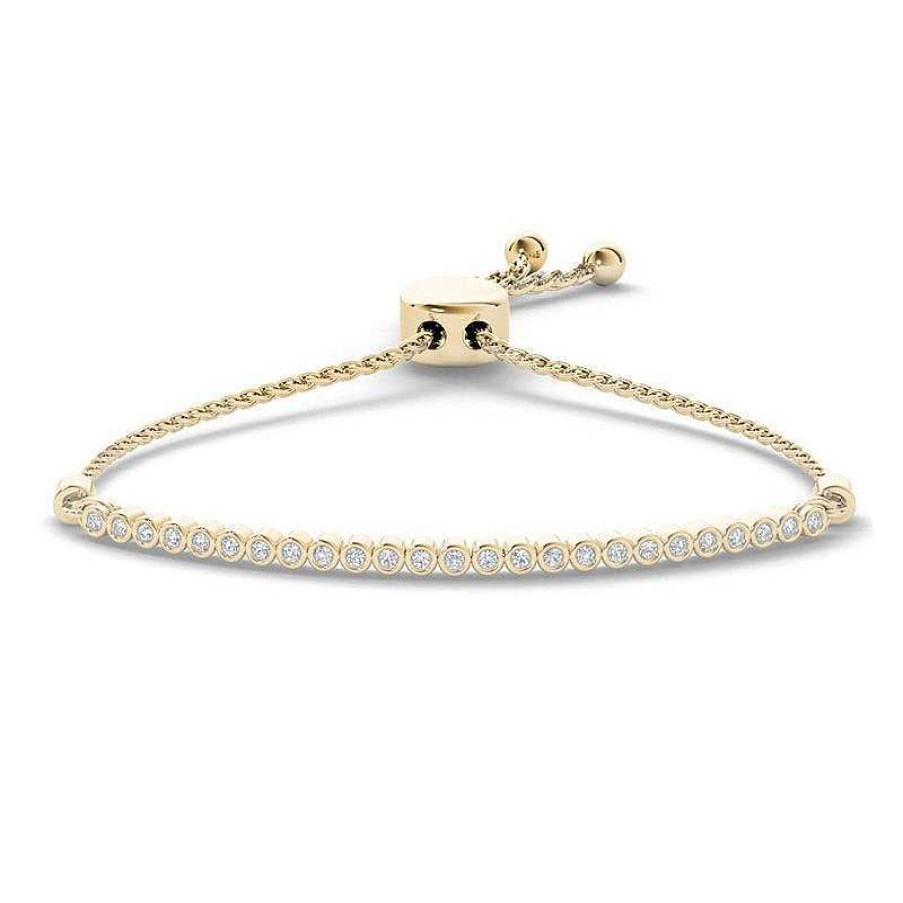 Bracelets Zales | 1/10 Ct. T.W. Diamond Bar Bolo Bracelet In Sterling Silver With 14K Gold Plate - 9.0"