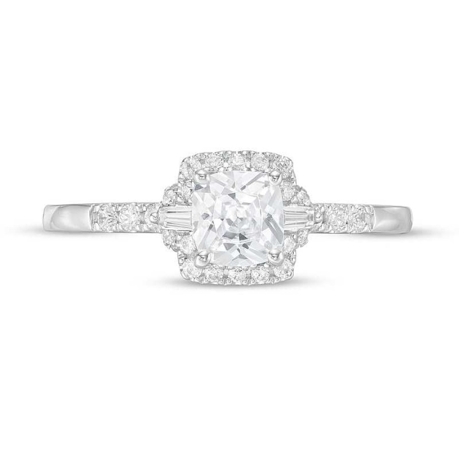 Rings Zales | Vera Wang Love Collection 3/4 Ct. T.W. Cushion-Cut Diamond Collar Engagement Ring In 14K White Gold