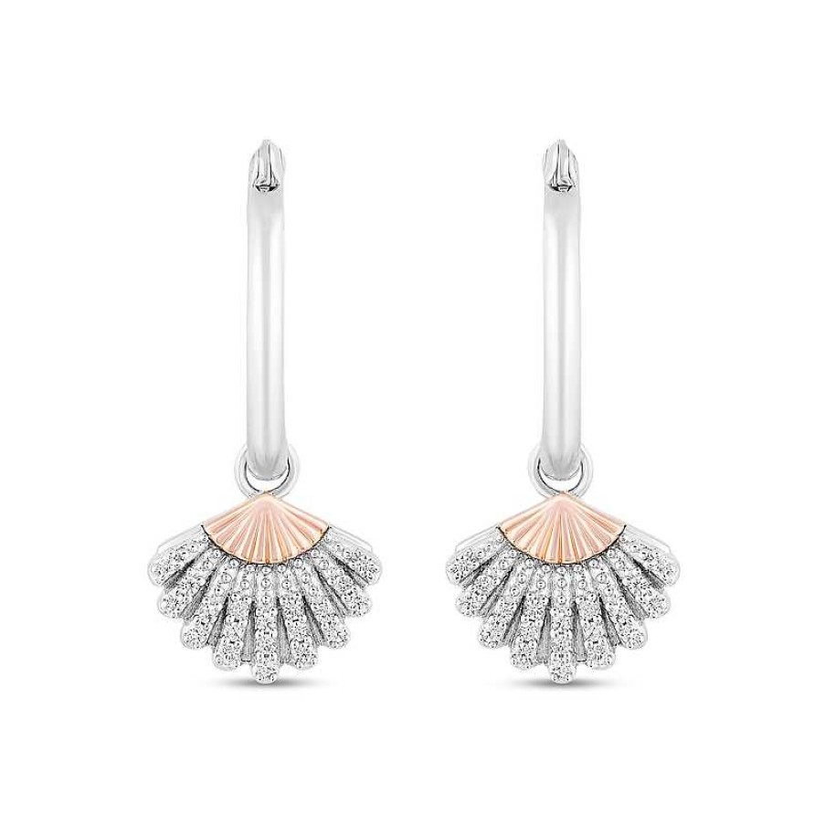 Earrings Zales | Enchanted Disney Ariel 1/8 Ct. T.W. Diamond Seashell Drop Earrings In Sterling Silver And 10K Rose Gold