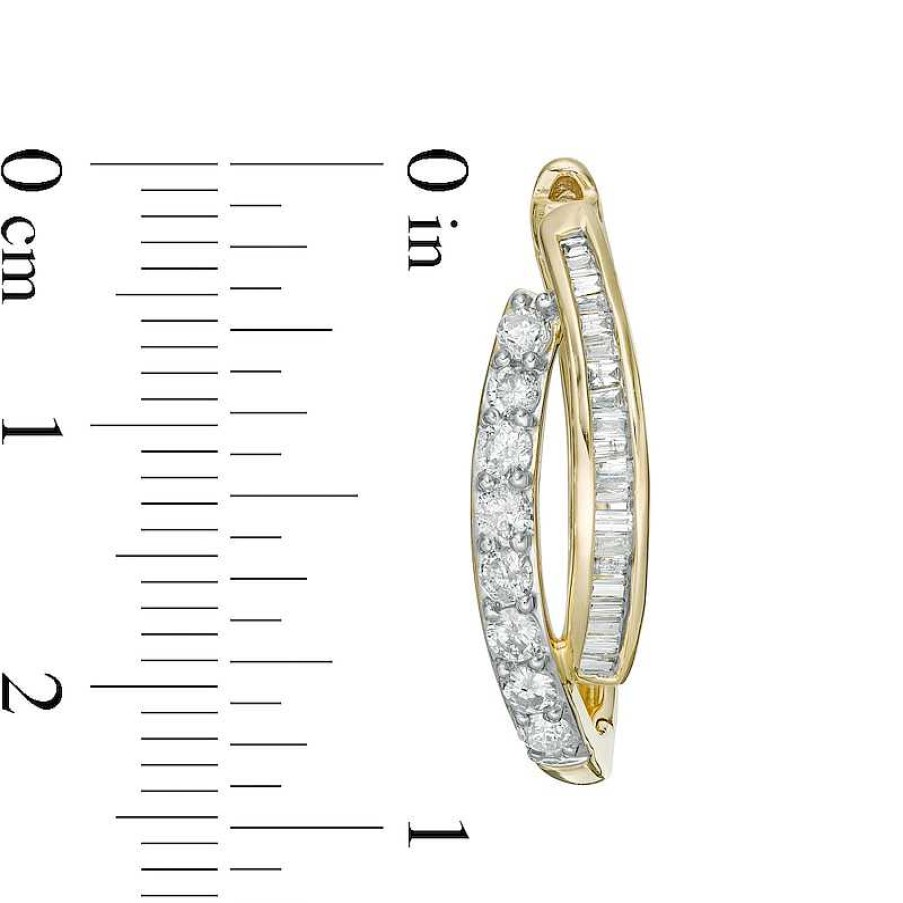 Earrings Zales | 1 Ct. T.W. Baguette And Round Diamond Double Row Bypass Hoop Earrings In 10K Gold