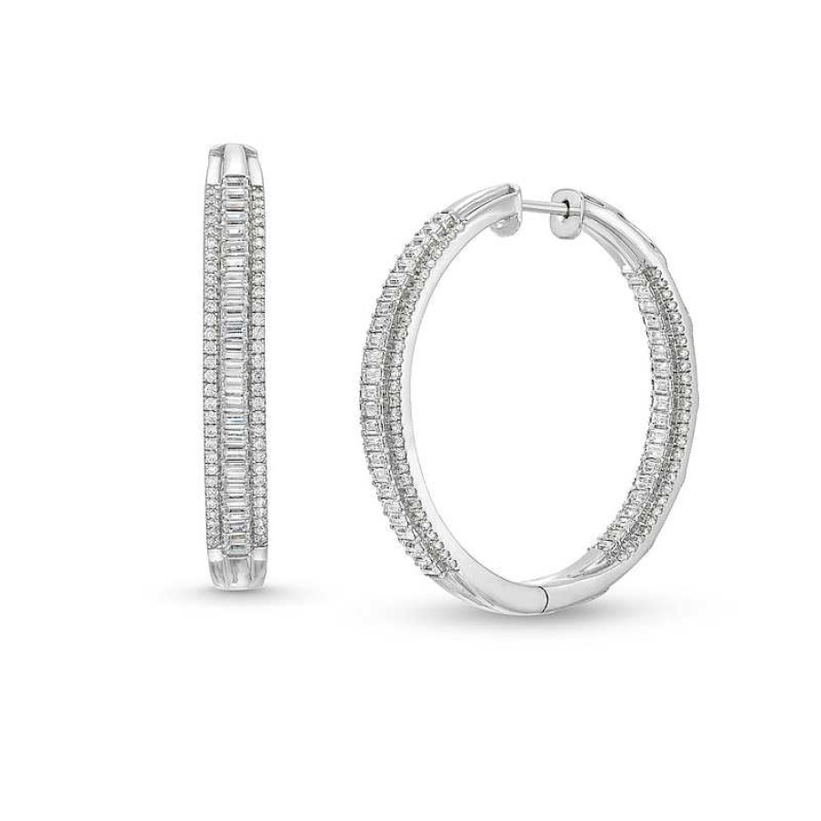 Earrings Zales | 3 Ct. T.W. Baguette-Cut Certified Lab-Created Diamond Inside-Out Hoop Earrings In 10K White Gold (I/I1)