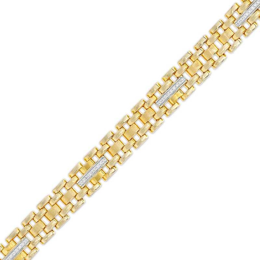 Bracelets Zales | Men'S 1/3 Ct. T.W. Diamond Multi-Row Link Bracelet In 10K Gold - 8.47"