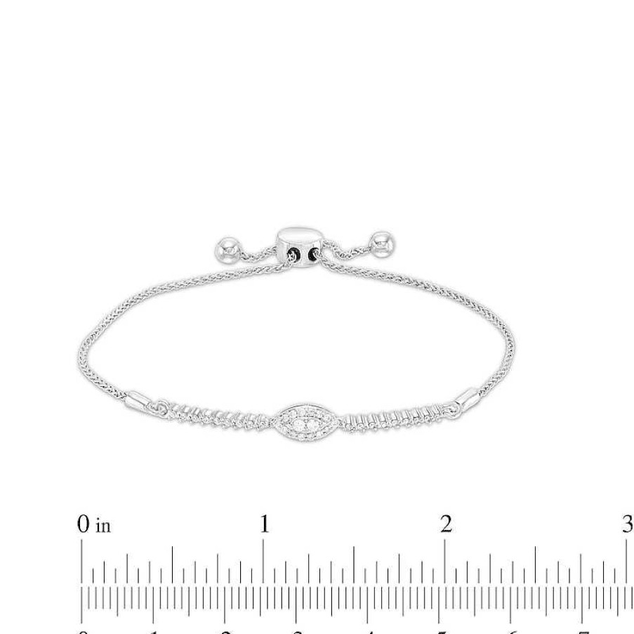 Bracelets Zales | 1/4 Ct. T.W. Marquise-Shaped Multi-Diamond Bolo Bracelet In 10K White Gold – 9.5"