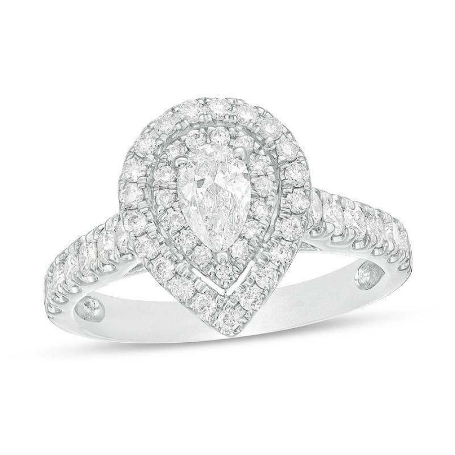 Rings Zales | 1 Ct. T.W. Pear-Shaped Diamond Double Frame Engagement Ring In 14K White Gold