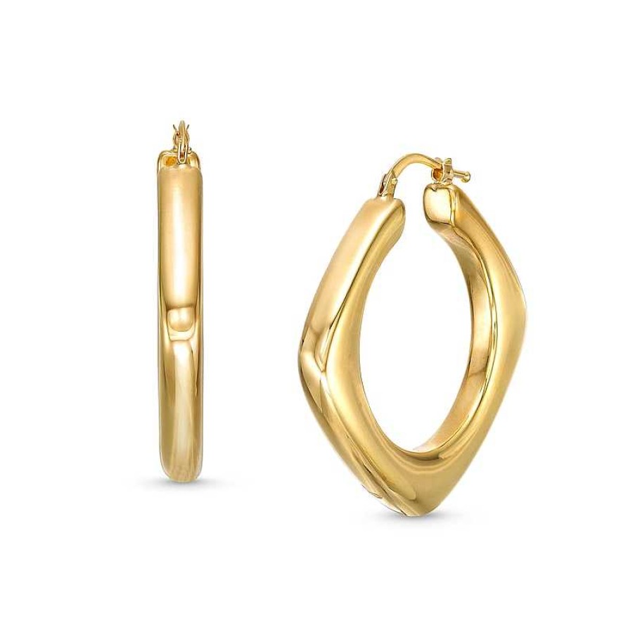 Earrings Zales | 35.6Mm Sculpted Hollow 14K Gold Hoop Earrings