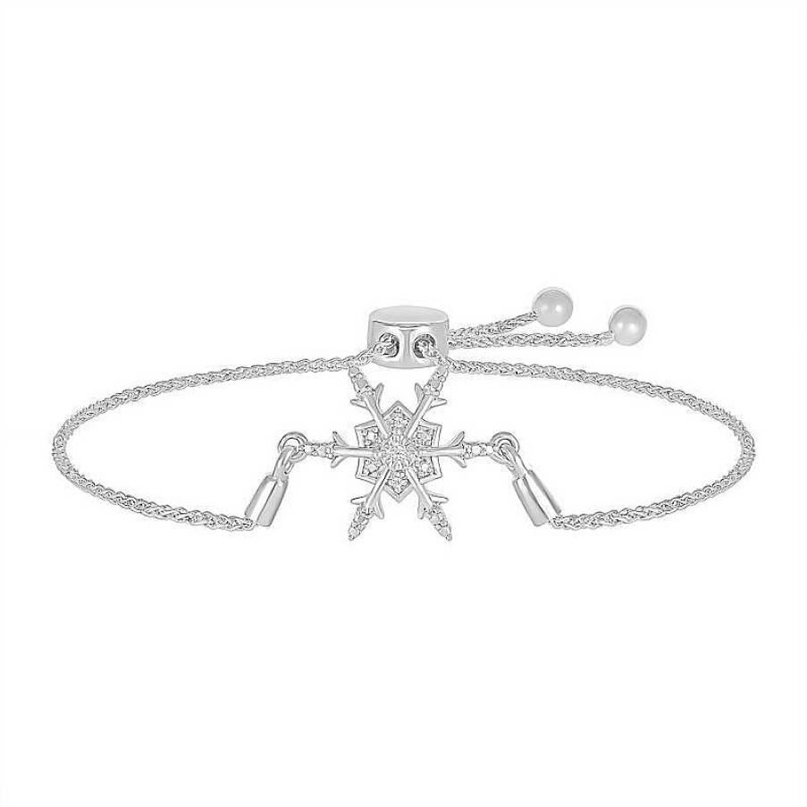 Bracelets Zales | Diamond Accent Snowflake Bolo Bracelet In Sterling Silver – 9.5"