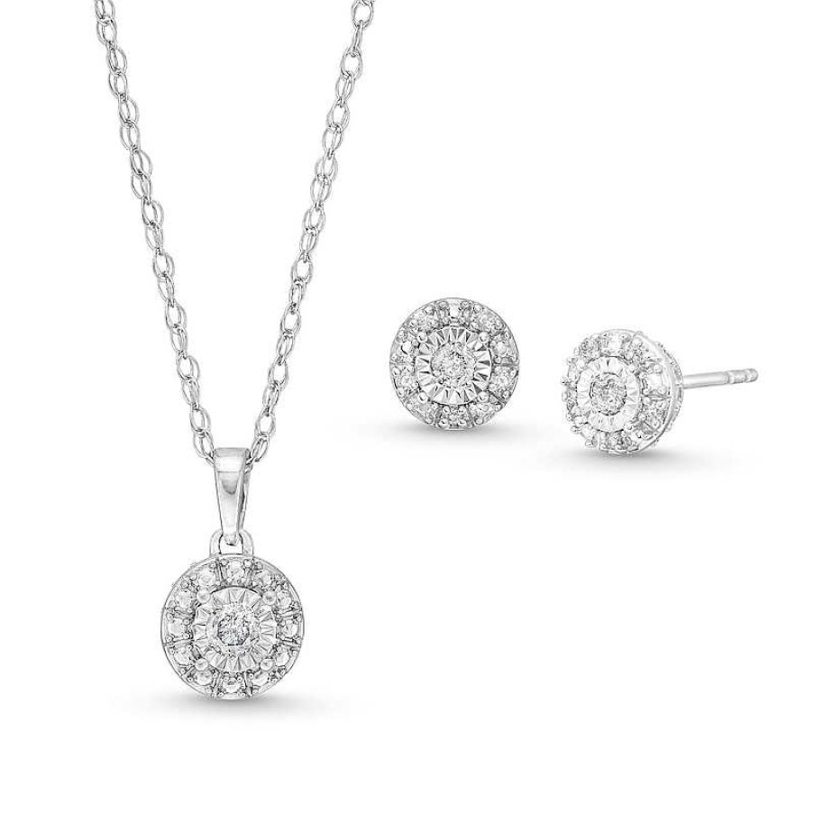 Earrings Zales | 1/5 Ct. T.W. Diamond Miracle Frame Pendant And Stud Earrings Set In Sterling Silver