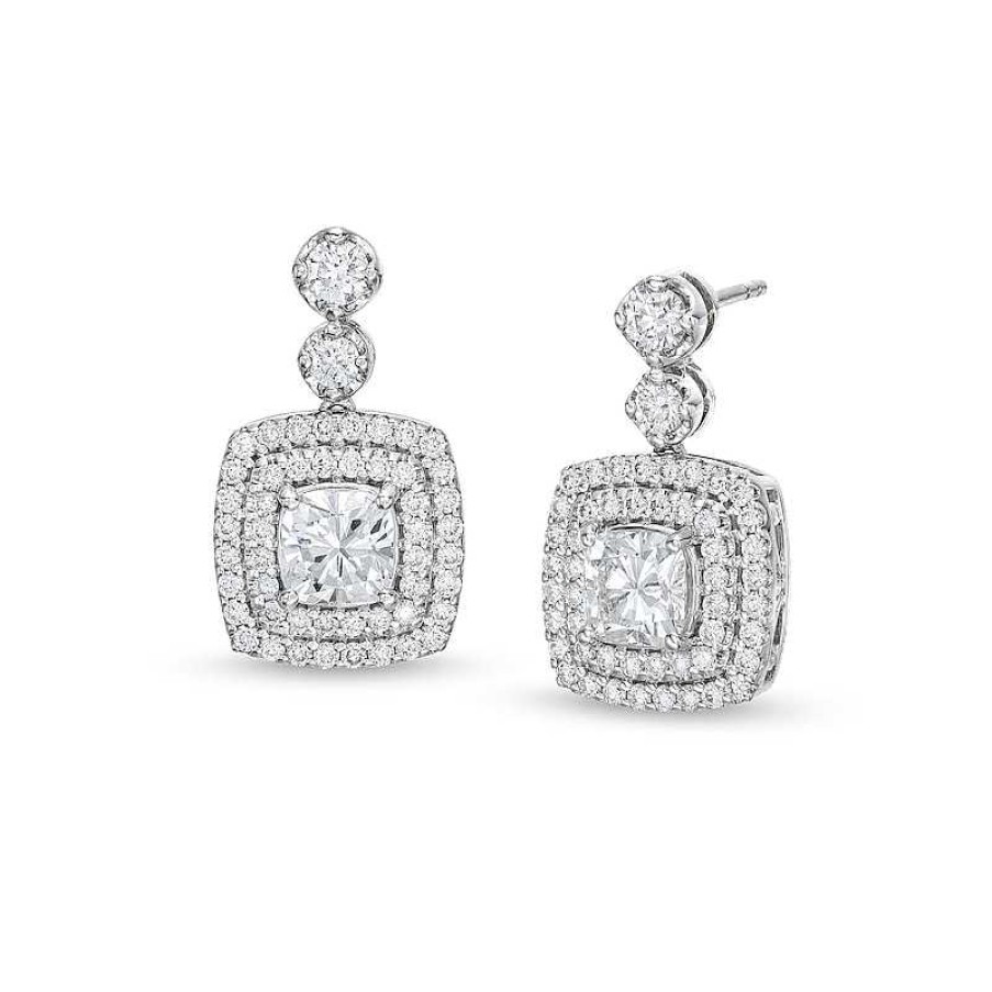 Earrings Zales | Zales X Rocksbox 2-1/2 Ct. T.W. Cushion-Cut Lab-Created Diamond Drop Earrings In 10K White Gold