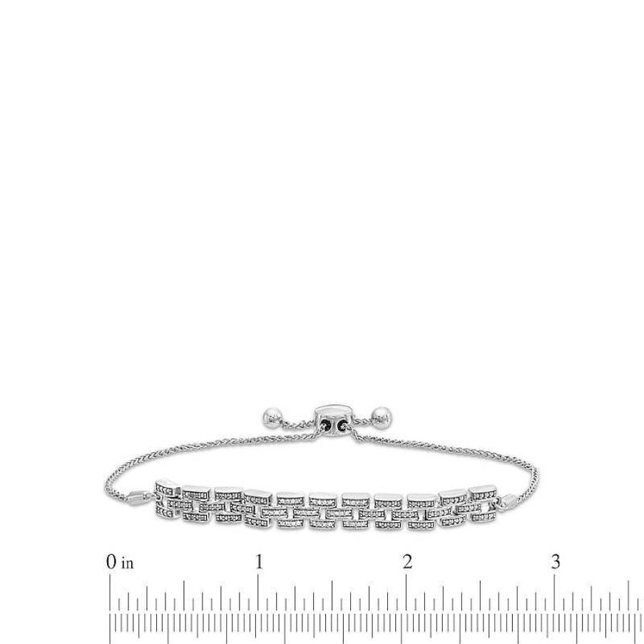 Bracelets Zales | 1/10 Ct. T.W. Diamond Watch Band Bolo Bracelet In Sterling Silver - 9.5"