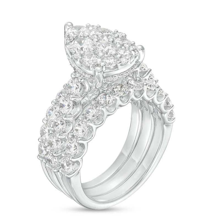 Rings Zales | 4 Ct. T.W. Pear-Shaped Multi-Diamond Three Piece Bridal Set In 14K White Gold (I/I2)