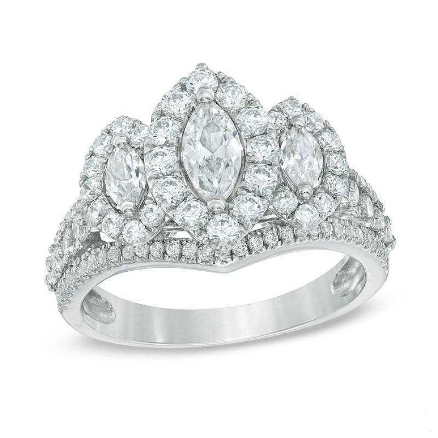 Rings Zales | 1-1/2 Ct. T.W. Marquise Diamond Frame Past Present Future® Ring In 14K White Gold