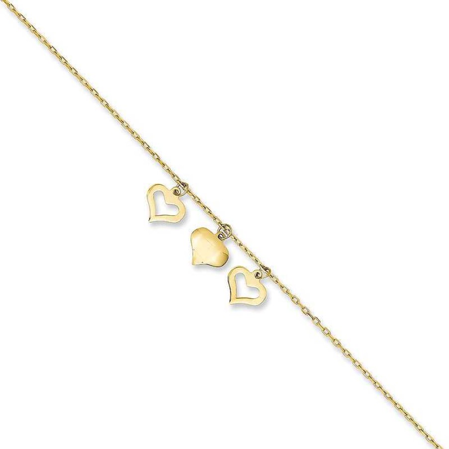 Bracelets Zales | Triple Heart Dangle Adjustable Anklet In 14K Gold - 10"