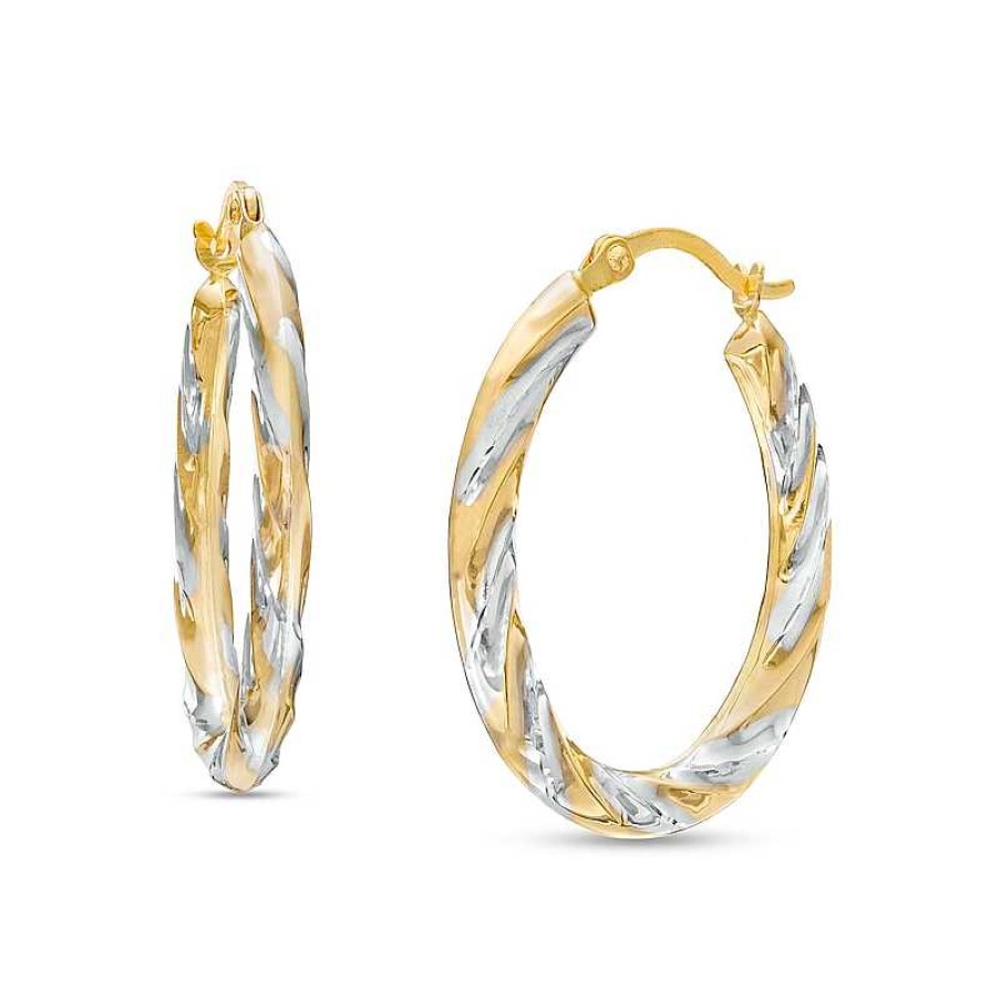 Earrings Zales | Textured Twist Hoop Earrings In 14K Two-Tone Gold