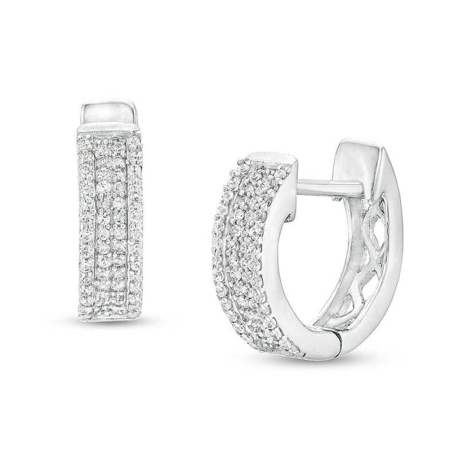 Earrings Zales | Men'S 1/4 Ct. T.W. Diamond Huggie Hoop Earrings In 10K White Gold