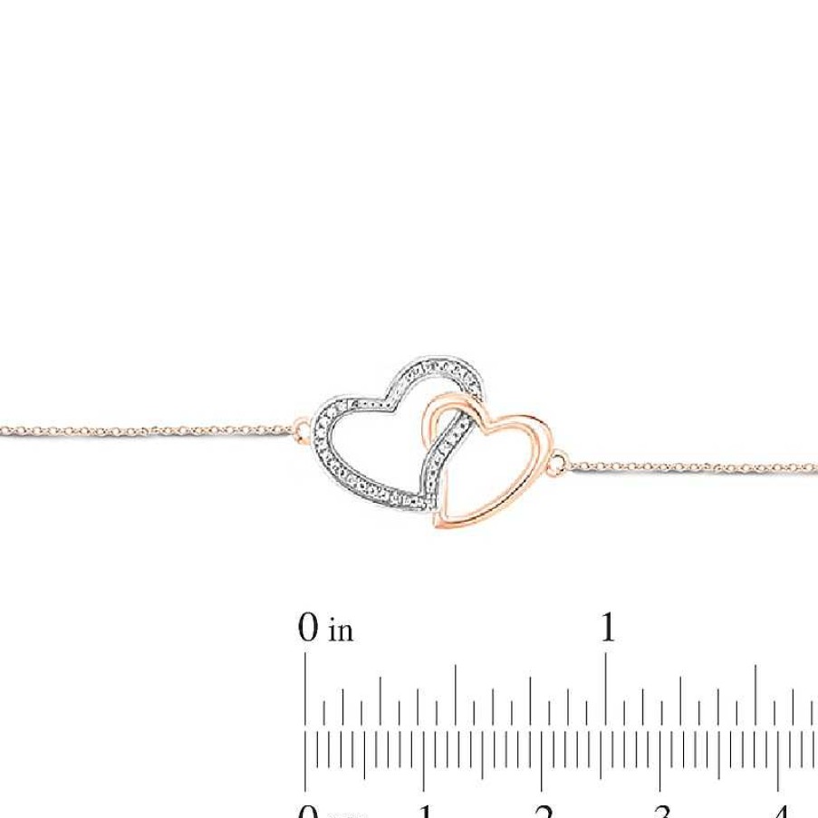 Bracelets Zales | Diamond Accent Interlocking Hearts Anklet In Sterling Silver With 14K Rose Gold Plate - 10"